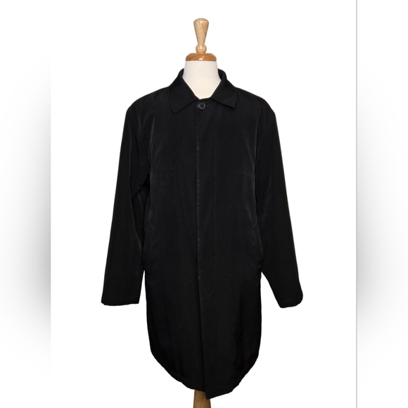 Tower London Fog Black Trenchcoat Spring Fall Dark Academia Trench Coat Size L - Picture 1 of 11